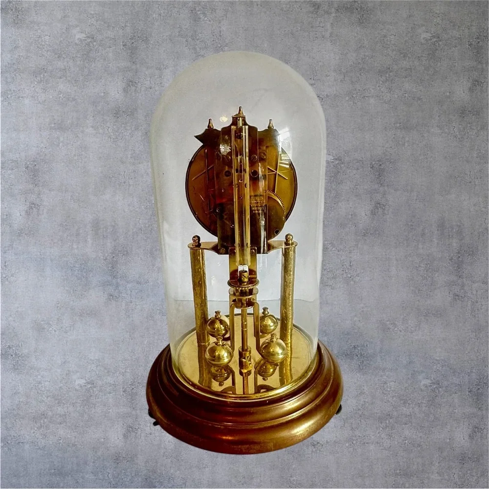 Haller Anniversary Clock Vintage Gold Tone Glass Dome West Germany - Needs Work